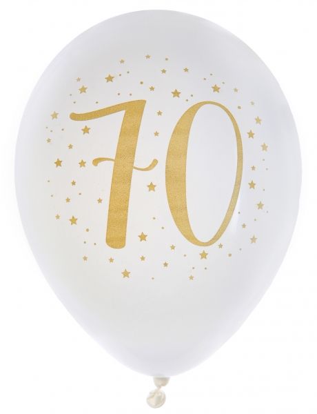 Ilmapallo numero 70 kultaisilla tähdillä 23 cm, 8 kpl 