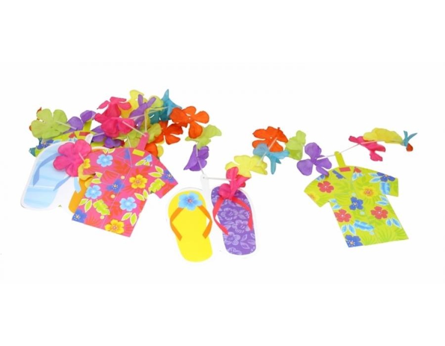 Havaijilaistyyllinen banneri kukilla, flip-flopeilla ja havaijilaispaidoilla, 2,3 m