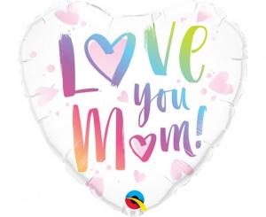 Foliopallo "Love you Mom" valkoinen sydän, 46 cm