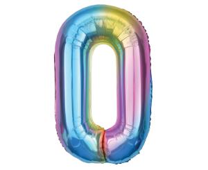 Suuri sateenkaarenvärinen foliopallo numero 0, 85 cm
