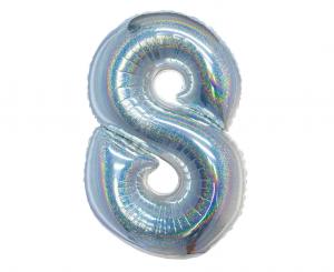Suuri hologrammi-hopeinen foliopallo numero 8, 76 cm