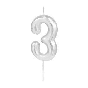 Numerokynttilä – Hopea 6 cm, nro 3