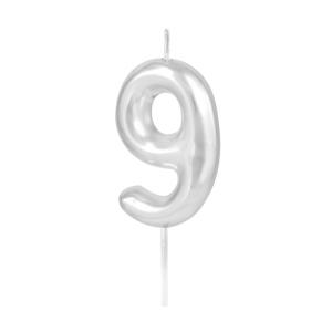 Numerokynttilä – Hopea 6 cm, nro 9
