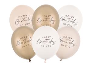 Happy Birthday ilmapallo beige mix, 6 kpl