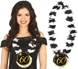 60 v. kaulakoru musta-valkoisella lei-kukkaköynnöksellä