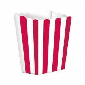 Popcorn-/herkkuastiat punainen-valkoraidallinen, 5 kpl