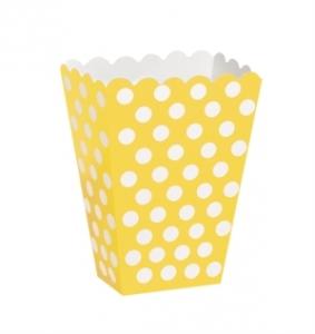 Popcorn-/herkkuastiat keltainen valkoisilla pilkuilla, 8 kpl
