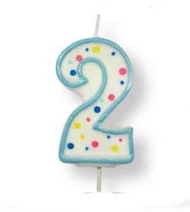 Kakkukynttilä "2" vaaleansininen, 1 kpl