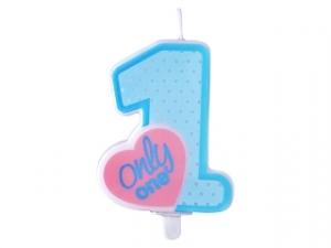 Kakkukynttilä numero 1 "Only one" vaaleansininen, 8 cm korkea