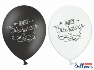 Vahva ilmapallo "Happy birthday to you" musta-valkoinen, 6 kpl
