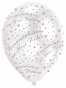 Ilmapallo "Congratulations on your wedding" helmenvalkoinen, 6 kpl