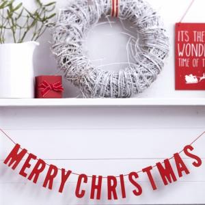 MERRY CHRISTMAS puinen punainen banneri, 70 cm