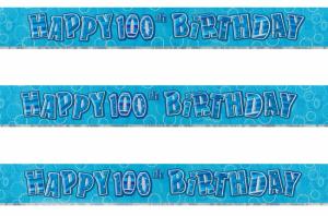 Happy 100th Birthday banneri sininen kimallus, 3,6 m