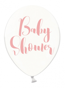 Kirkas ilmapallo vaaleanpunaisella "Baby Shower" tekstillä, 6 kpl
