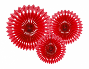 Punaiset paperiviuhkat, 30, 25 ja 20 cm, 3 kpl/pkt