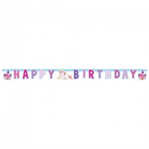 Yksisarvinen pinkki-violetti Happy Birthday banneri, 1,85 m