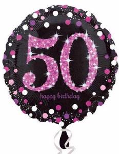 Foliopallo 50 Happy birthday pinkki kimallus