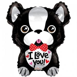 Foliopallo ranskanbulldoggi "I love you" tekstillä