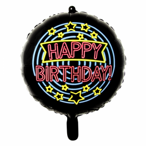 Foliopallo Pyöreä Happy birthday neonvärit, 46 cm