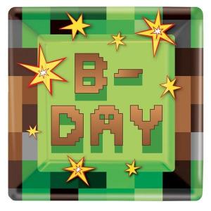 Minecraft TNT party iso neliöpahvilautanen "B-DAY", 8 kpl