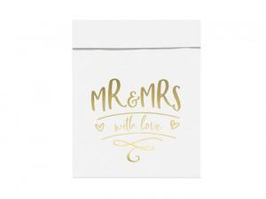 Paperipussi kultainen teksti Mr&Mrs with love, 6 kpl