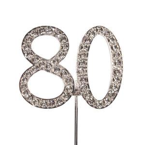 "80" hopeanvärinen kakunkoriste "timanteilla"