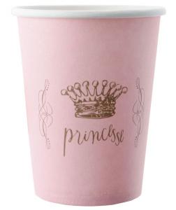 Vaaleanpunaiset Princesse pahvimukit, 6 kpl
