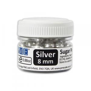 Syötävä sokerihelmi 8 mm, hopea 25g - PME