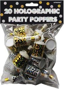 Party Poppers kulta- ja hopeahologrammit, 20 kpl