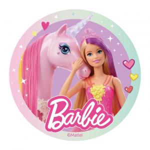 Syötävä vohvelikakkukuva Barbie & yksisarvinen 20 cm