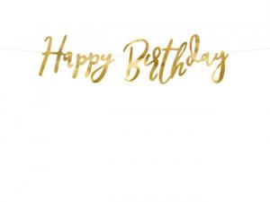 Happy Birthday banneri, kulta 16,5 cm x 62 cm