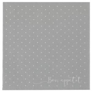 Suuri airlaid lautasliina "bon appetit" hopea valkoisilla pilkuilla 40x40 cm, 12 kpl
