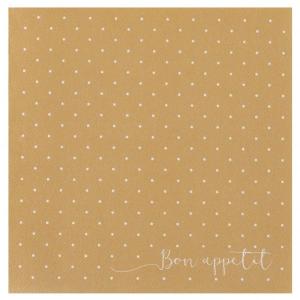 Suuri airlaid lautasliina "bon appetit" kultainen valkoisilla pilkuilla 40x40 cm, 12 kpl