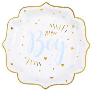 Vaaleansininen "Baby Boy" pahvilautanen 21 cm, 10 kpl