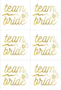 Kultaiset "Team Bride" tekstitatuoinnit, 6kpl
