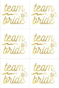 Kultaiset "Team Bride" tekstitatuoinnit, 6kpl