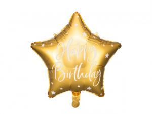 Foliopallo tähti kulta valkoisella "Happy Birthday"-tekstillä