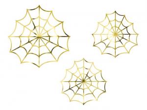 Paperiset kullanväriset hämähäkinverkko koristeet, 3 kpl