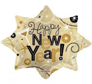Happy New Year tähti foliopallo, kullanvärinen, 71 cm