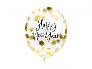 Happy New Year ilmapallot kullanvärisillä konfeteilla, 3 kpl