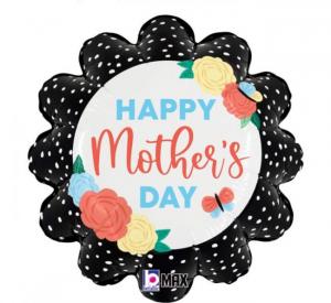 Foliopallo "Happy mothers day" mustareunainen kukka, 46 cm