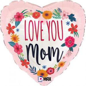 Foliopallo "Love you mom" sydän, 46 cm