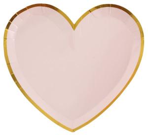 Sydänpahvilautanen vaaleanpunainen kultafolioreunuksella 22,5 x 20 cm, 10 kpl