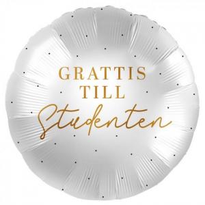 Foliopallo "Grattis till Studenten", valkoinen, 38 cm