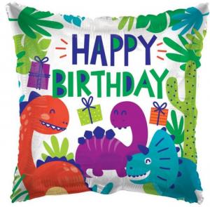 Dinosaurus Happy birthday neliöfoliopallo 46 cm