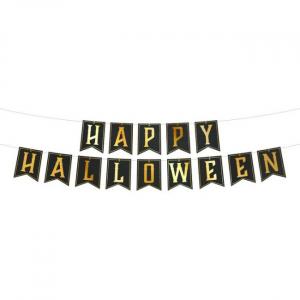 Happy Halloween musta+kulta banneri, 250 cm