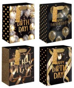 Iso lahjakassi Happy birthday musta+kulta, lajitelma