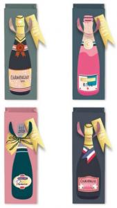 Viinipullolahjakassi shampanja-/prosecco-/rosepullon kuvalla, lajitelma