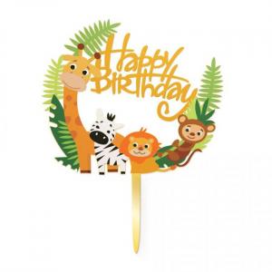Viidakon eläimet kakunkoriste "Happy birthday"