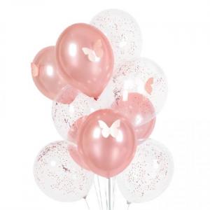 Pinkit ilmapallot perhoskoristeilla ja kirkkaat ilmapallot konfeteilla, 10 kpl